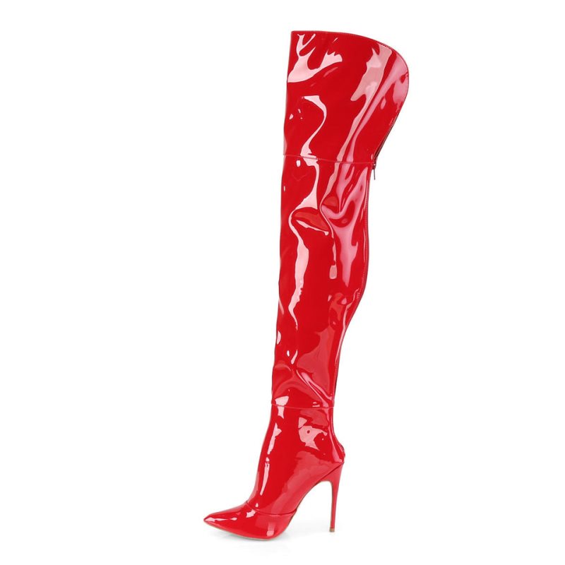 Pleaser Courtly-3012 Overknee Stiefel Damen Rot | UVSBLFNMX