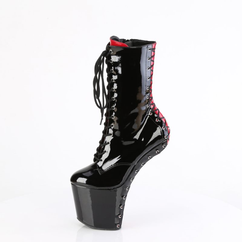 Pleaser Craze-1040FH Stiefel Damen Schwarz Rot | MOPDJVFKS