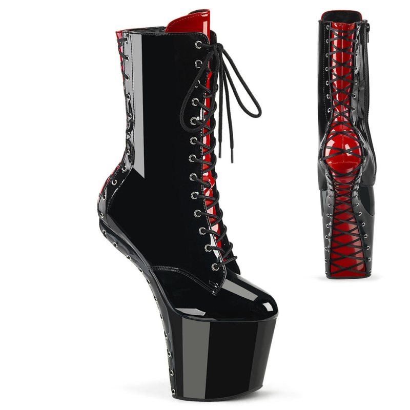 Pleaser Craze-1040FH Stiefel Damen Schwarz Rot | MOPDJVFKS