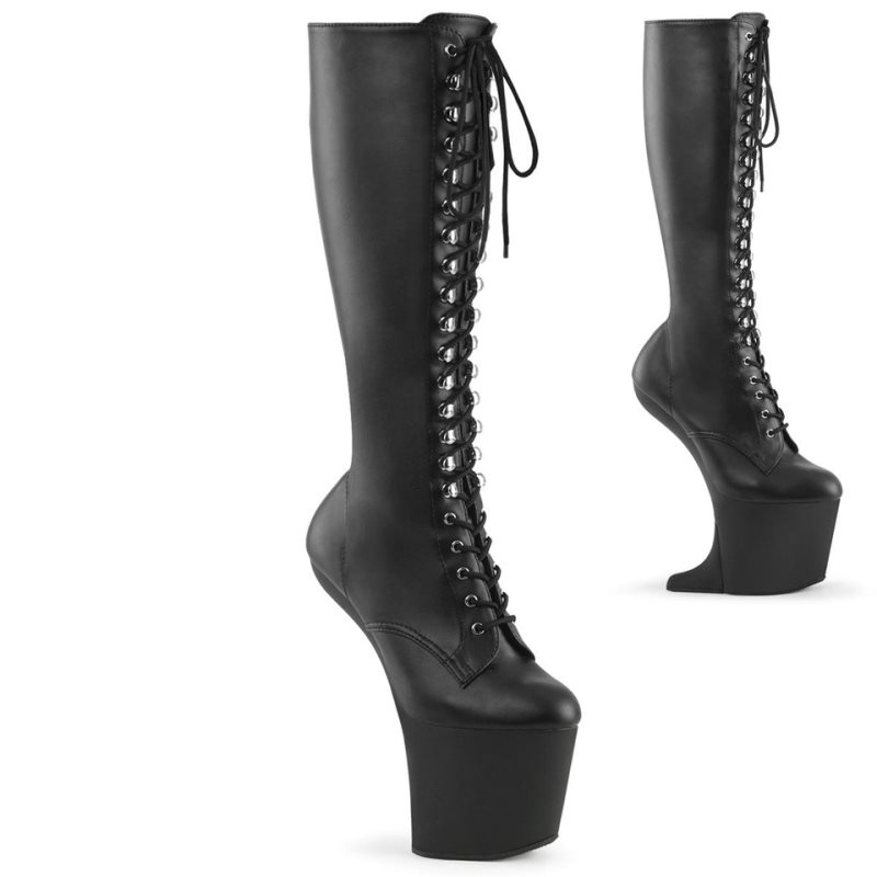 Pleaser Craze-2023 Vegan Leather Kniehohe Stiefel Damen Schwarz | TJCLTDKFI