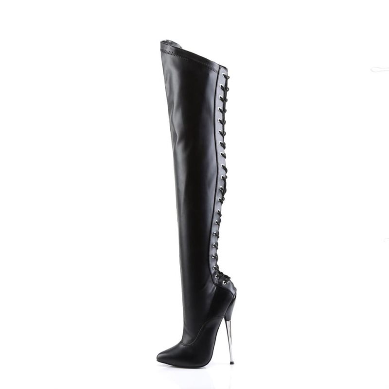 Pleaser Dagger-3060 Vegan Leather Overknee Stiefel Damen Schwarz | XZBTXDZUQ