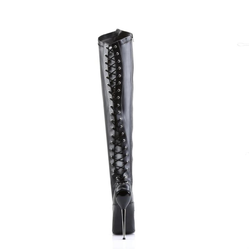 Pleaser Dagger-3060 Vegan Leather Overknee Stiefel Damen Schwarz | XZBTXDZUQ