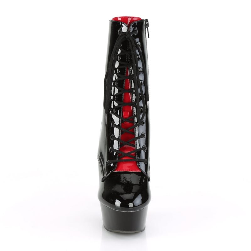 Pleaser Delight-1020FH Stiefel Damen Schwarz Rot | HQTEBFROW