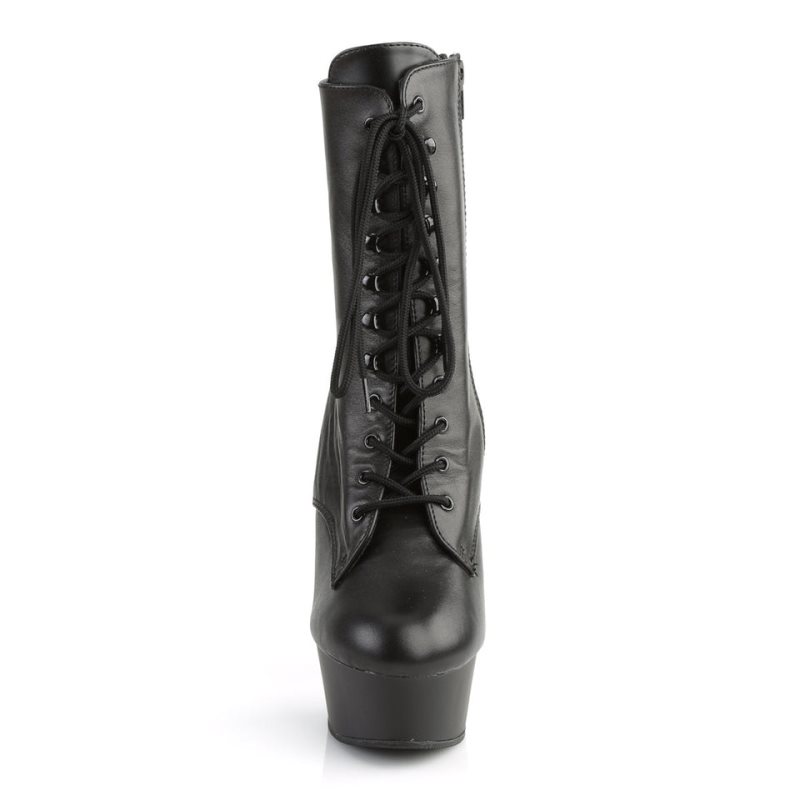 Pleaser Delight-1020 Leather Stiefel Damen Schwarz | QANMQIJUP