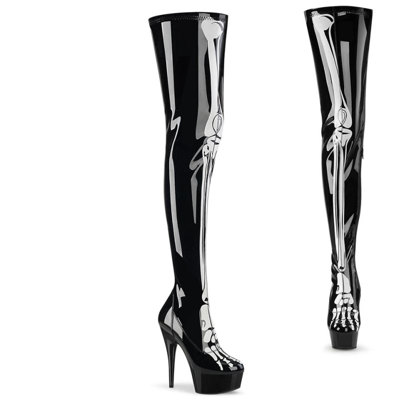 Pleaser Delight-3000BONE Overknee Stiefel Damen Schwarz | SGNLDEJUX