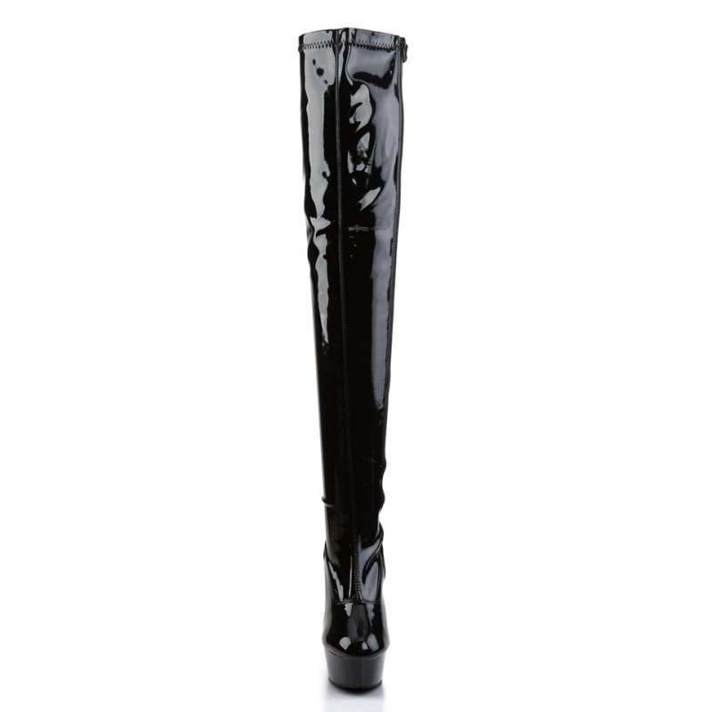 Pleaser Delight-3000 Overknee Stiefel Damen Schwarz | QOPHKVOCU