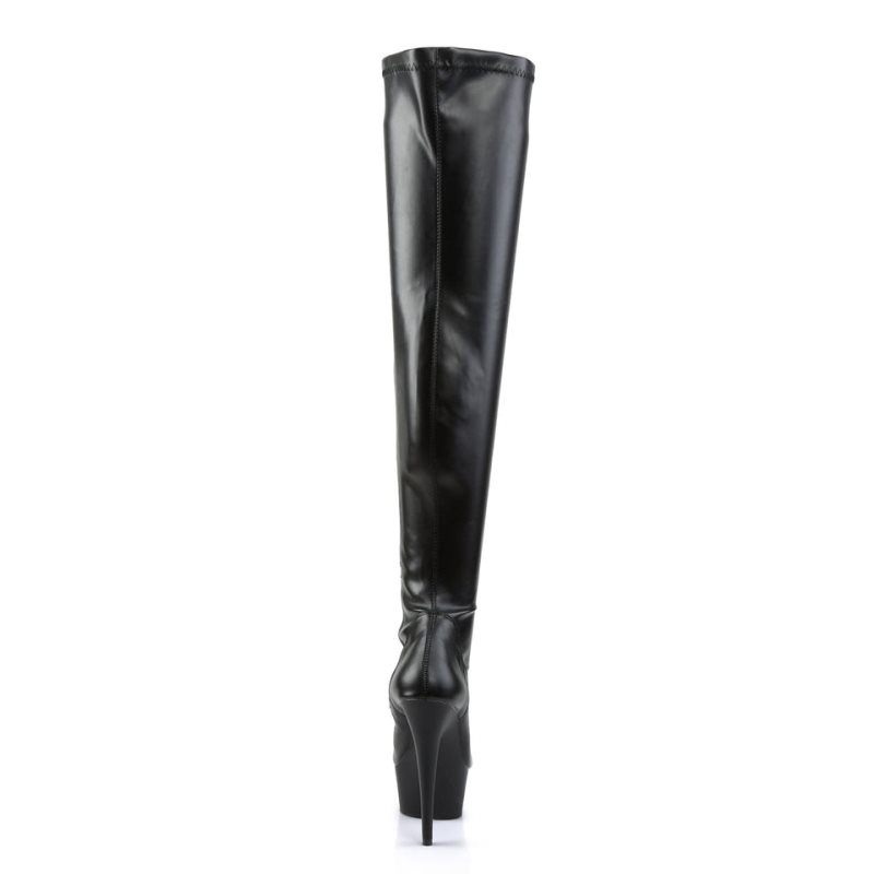 Pleaser Delight-3000 Vegan Leather Overknee Stiefel Damen Schwarz | JNBESHGWT