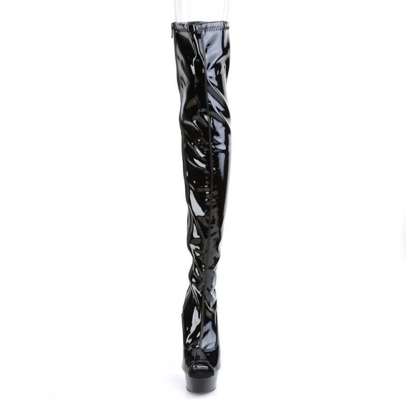 Pleaser Delight-3011 Overknee Stiefel Damen Schwarz | UYMJPSDNM