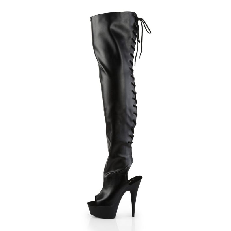 Pleaser Delight-3017 Vegan Leather Overknee Stiefel Damen Schwarz | CWSAIYXDT