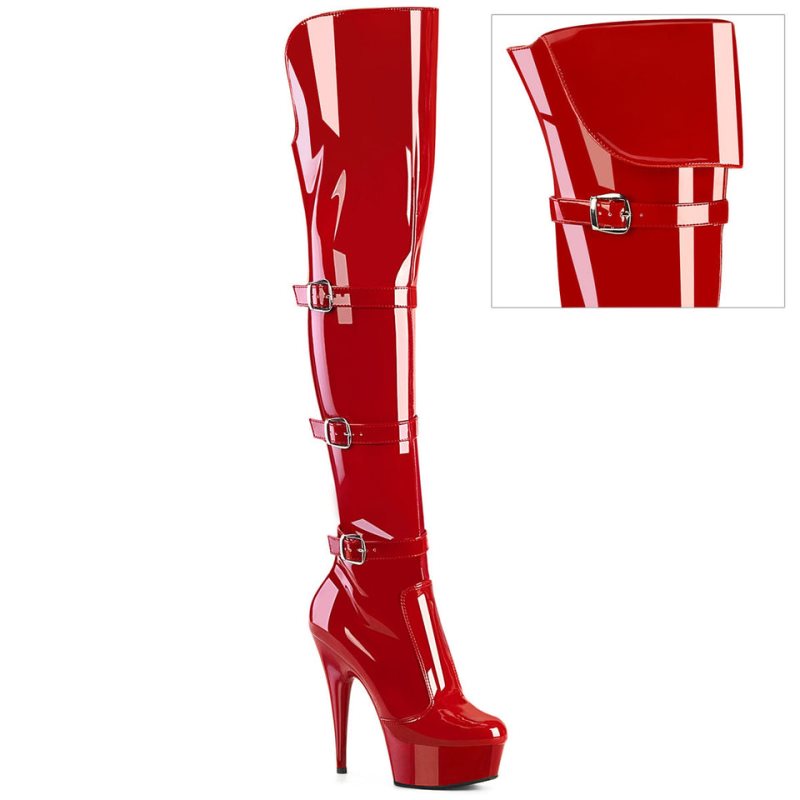 Pleaser Delight-3018 Overknee Stiefel Damen Rot | NKIRBCOWA