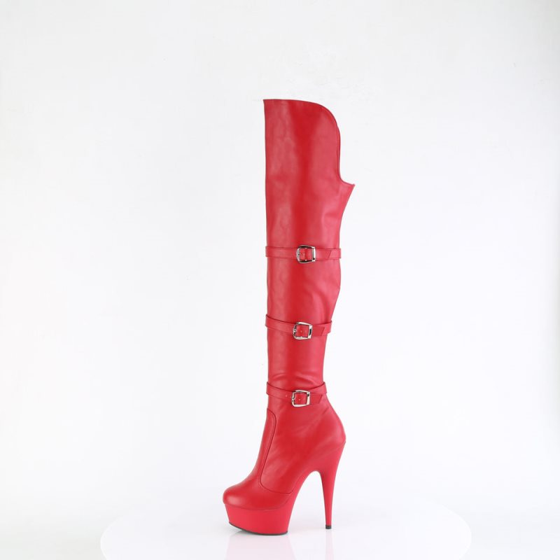 Pleaser Delight-3018 Vegan Leather Overknee Stiefel Damen Rot | XGJUNQXZC