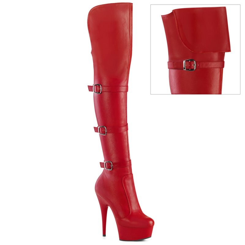 Pleaser Delight-3018 Vegan Leather Overknee Stiefel Damen Rot | XGJUNQXZC