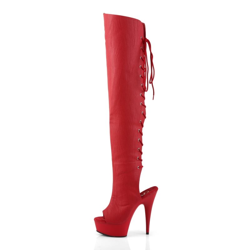 Pleaser Delight-3019 Overknee Stiefel Damen Rot | YDRKRZHDV