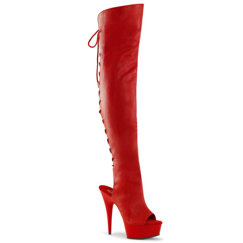 Pleaser Delight-3019 Overknee Stiefel Damen Rot | YDRKRZHDV