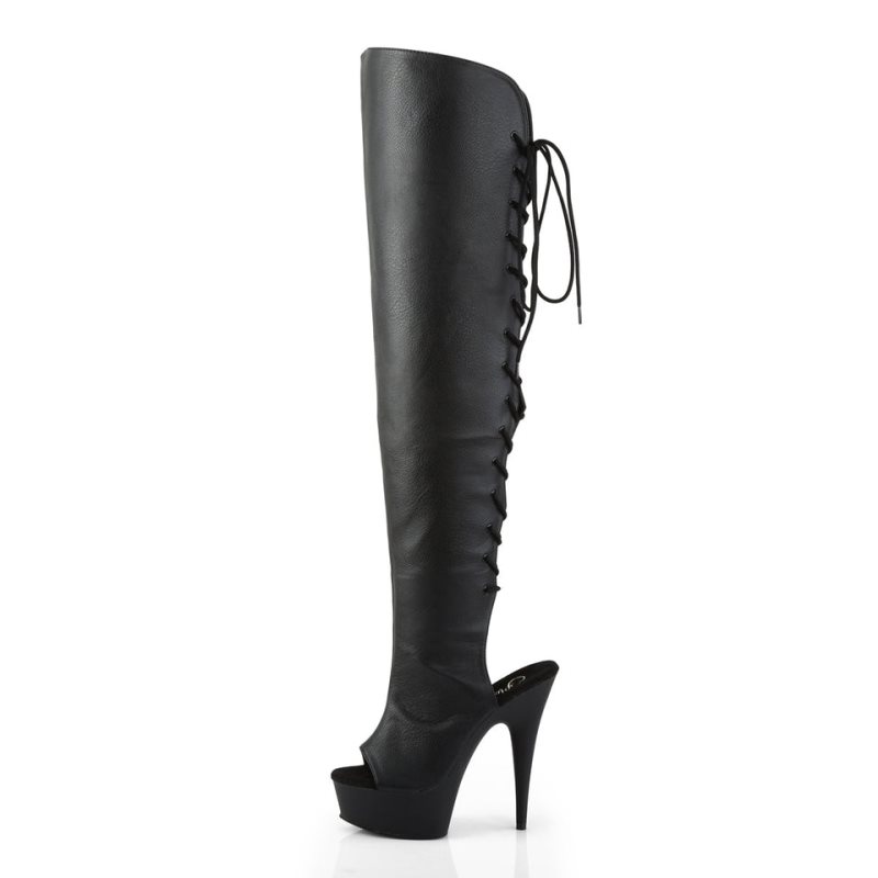 Pleaser Delight-3019 Vegan Leather Overknee Stiefel Damen Schwarz | DECVIHQRK