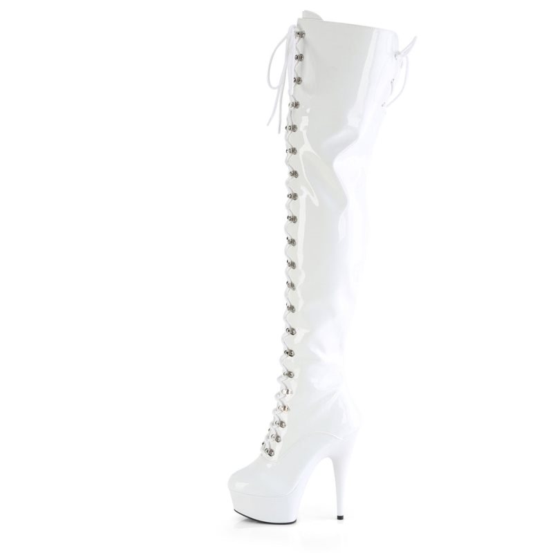 Pleaser Delight-3022 Overknee Stiefel Damen Weiß | VMATSDXGC