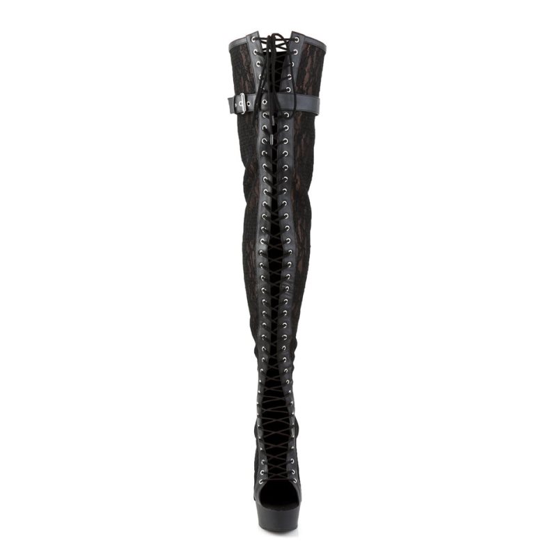 Pleaser Delight-3025ML Vegan Leather Overknee Stiefel Damen Schwarz | EKONNLKWY