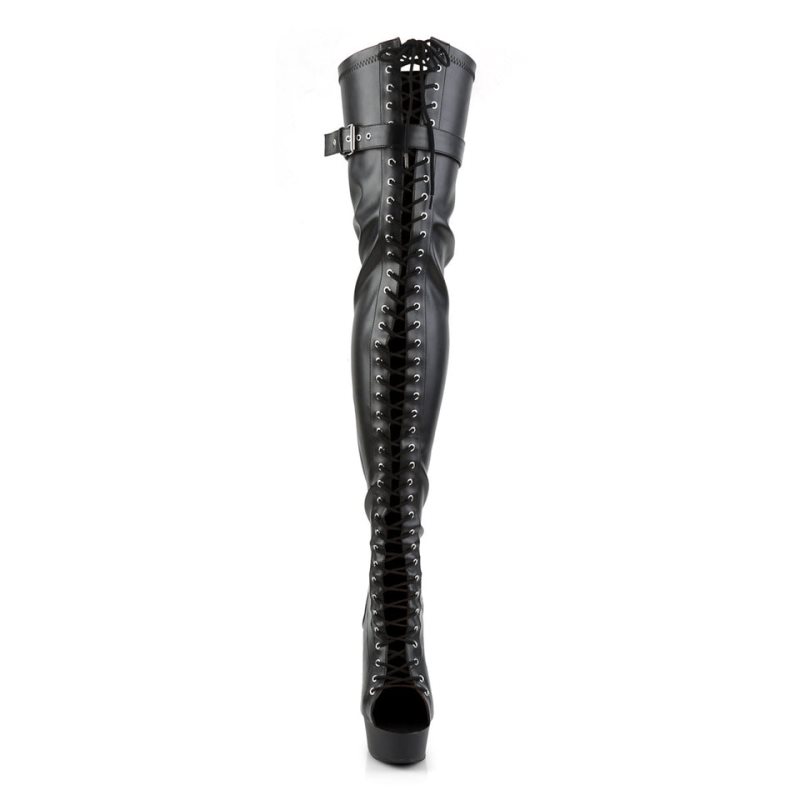 Pleaser Delight-3025 Vegan Leather Overknee Stiefel Damen Schwarz | ESZOEXAHG