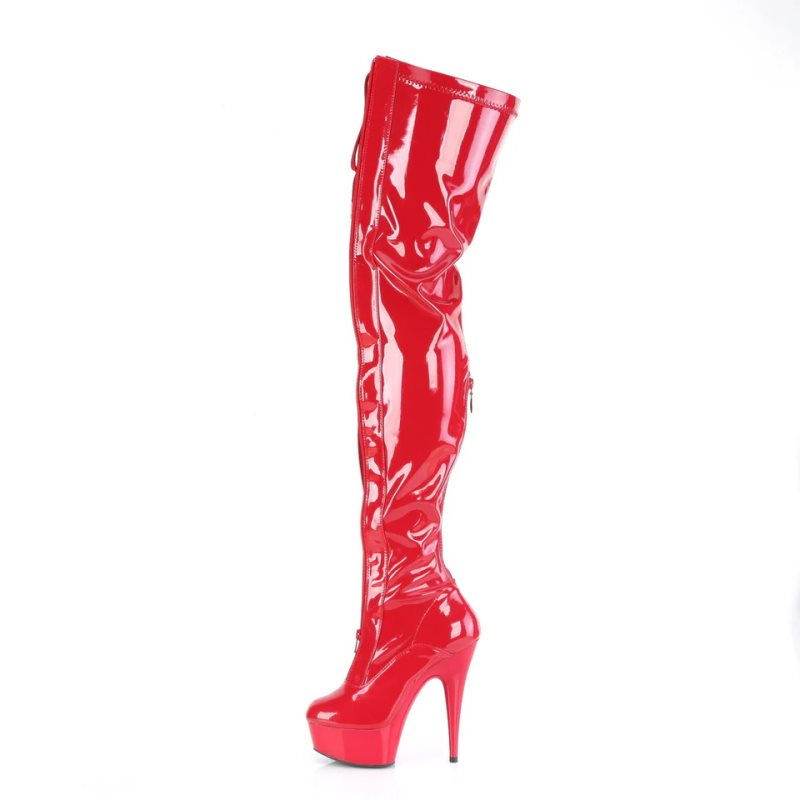 Pleaser Delight-3027 Overknee Stiefel Damen Schwarz Rot | JEYXYLTWH