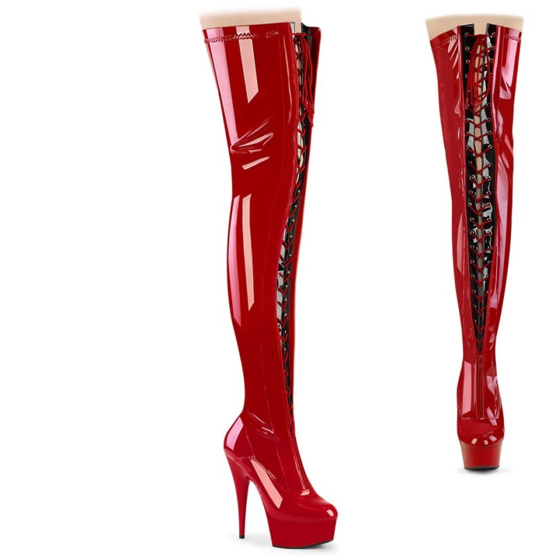 Pleaser Delight-3027 Overknee Stiefel Damen Schwarz Rot | JEYXYLTWH