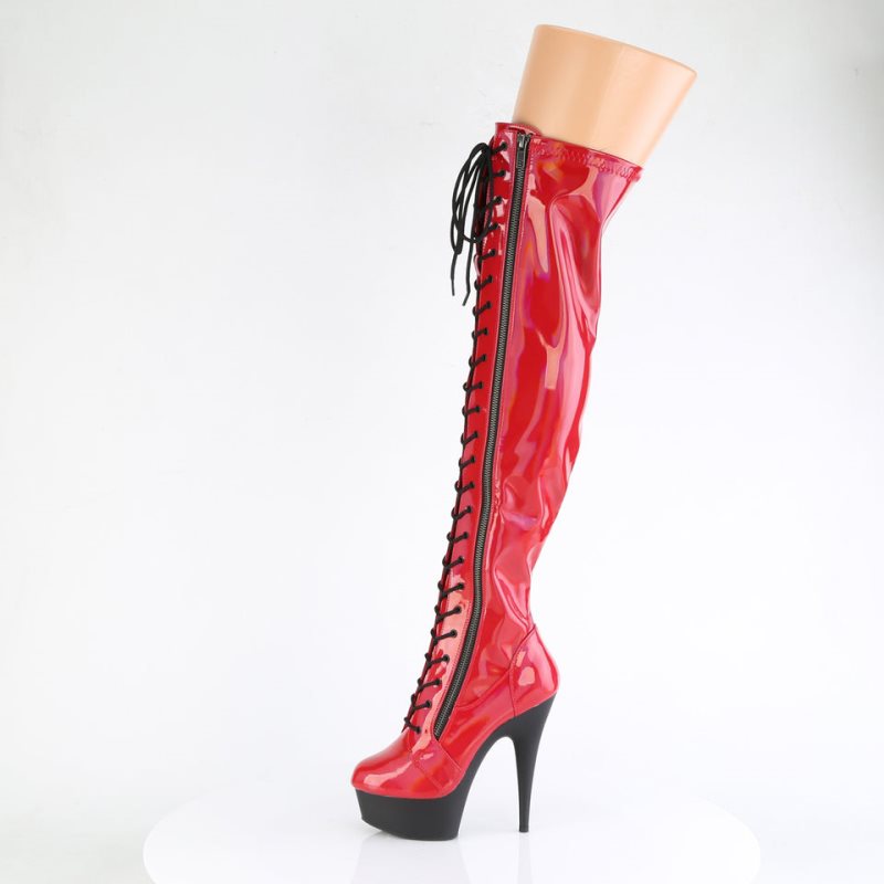 Pleaser Delight-3029 Overknee Stiefel Damen Rot | MEVSHPKNF