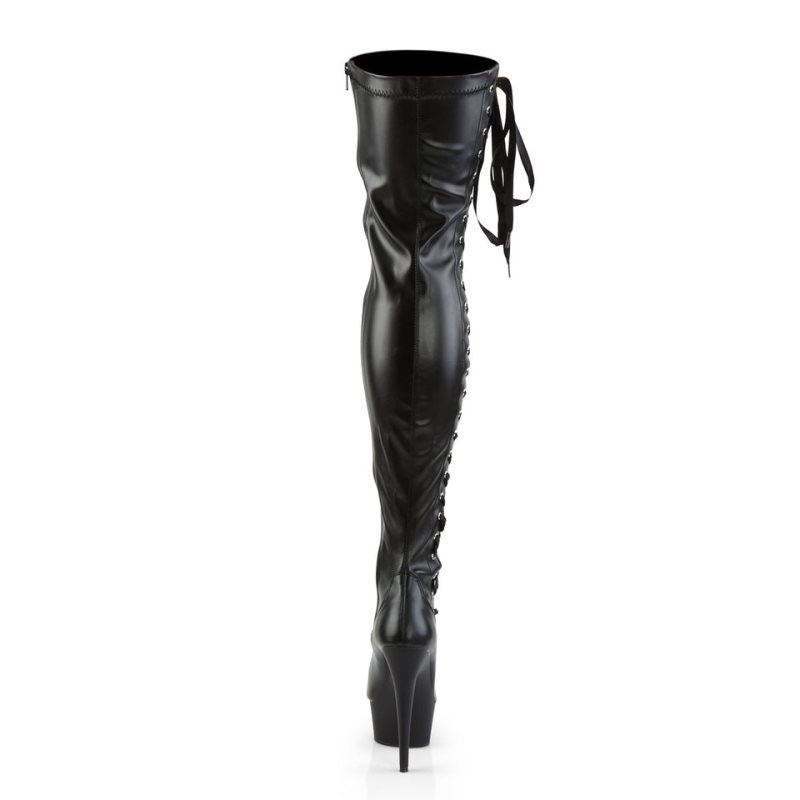 Pleaser Delight-3050 Vegan Leather Overknee Stiefel Damen Schwarz | BKTEICYJE