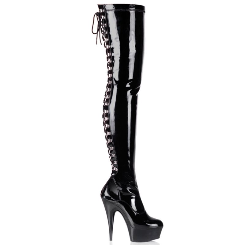 Pleaser Delight-3063 Overknee Stiefel Damen Schwarz | OWETJZBNT