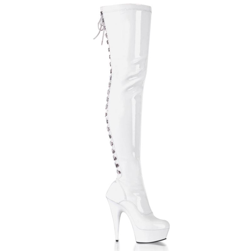 Pleaser Delight-3063 Overknee Stiefel Damen Weiß | TKRXHADOB