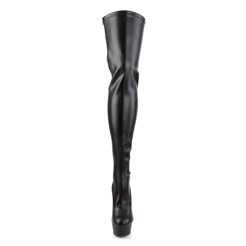 Pleaser Delight-3063 Vegan Leather Overknee Stiefel Damen Schwarz | QKWLWGVXB