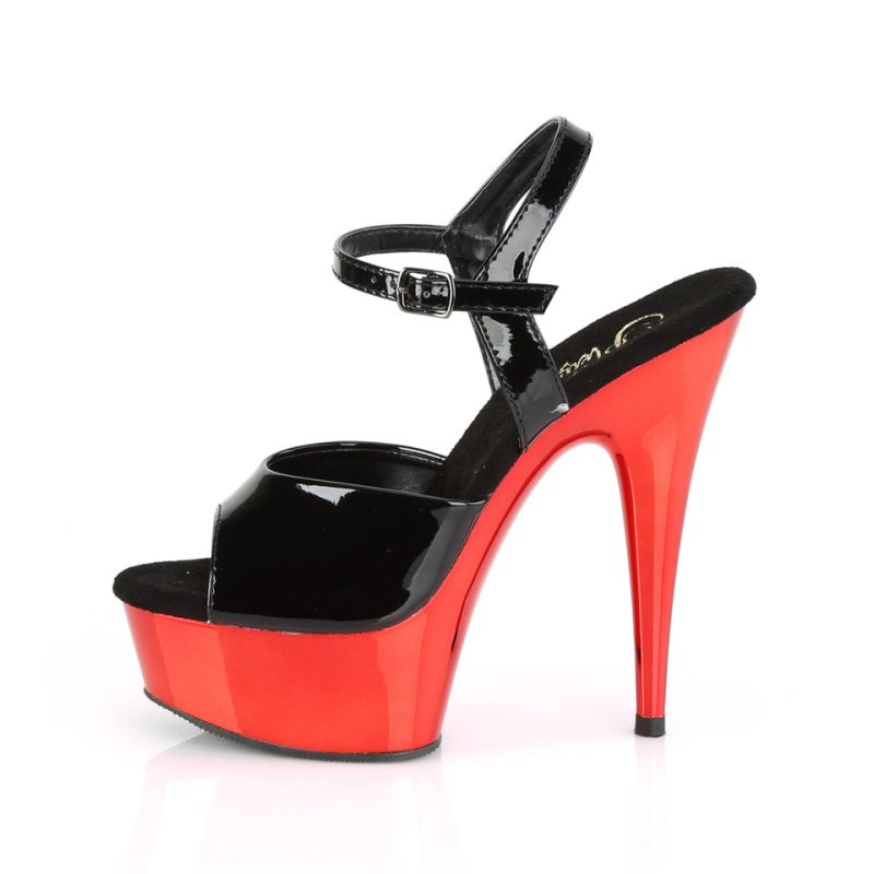 Pleaser Delight-609 Plateau High Heels Damen Schwarz Rot | PHXOSVMKZ