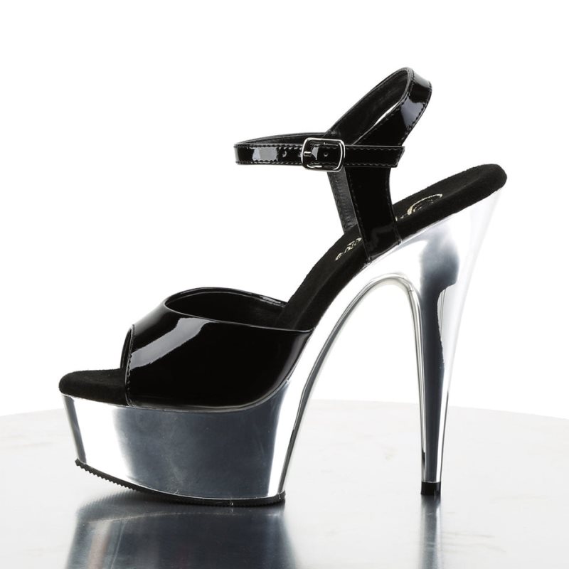 Pleaser Delight-609 Plateau High Heels Damen Schwarz Silber | SRKPBEIMJ