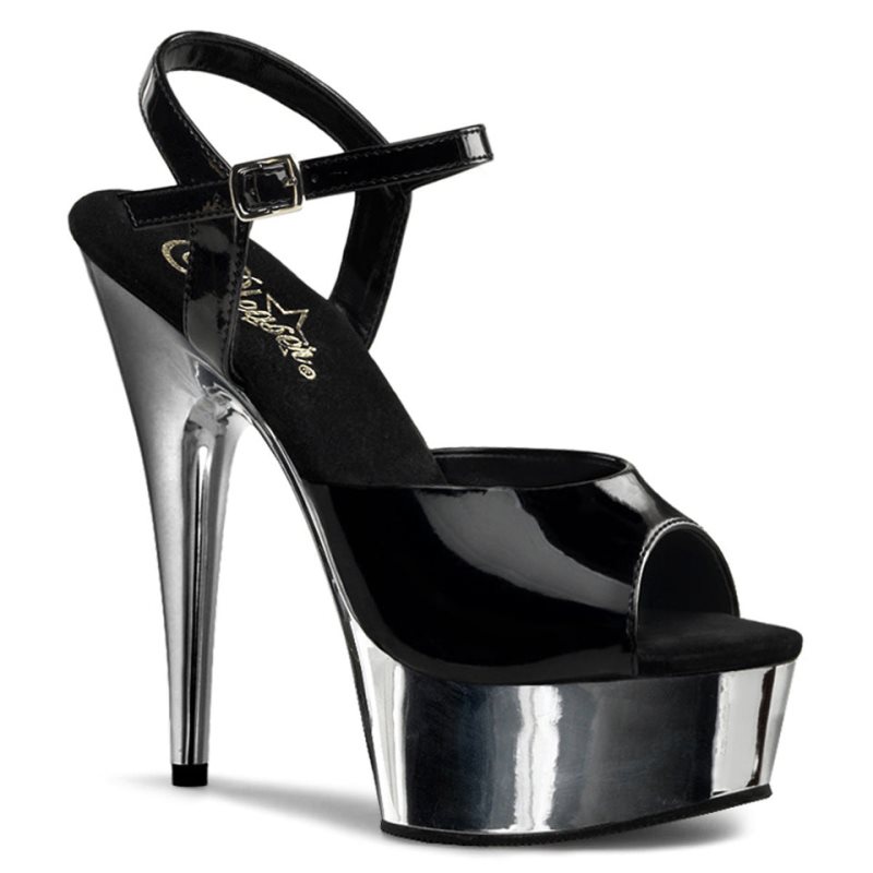 Pleaser Delight-609 Plateau High Heels Damen Schwarz Silber | SRKPBEIMJ