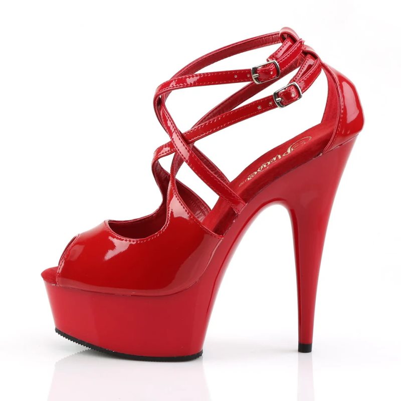 Pleaser Delight-612 Plateau High Heels Damen Rot | UIKNLUARN