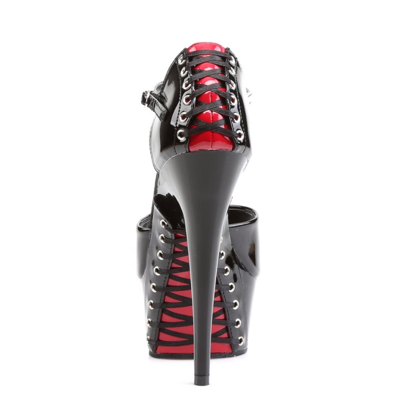 Pleaser Delight-660FH Plateau High Heels Damen Rot Schwarz | WNTVSXZRC