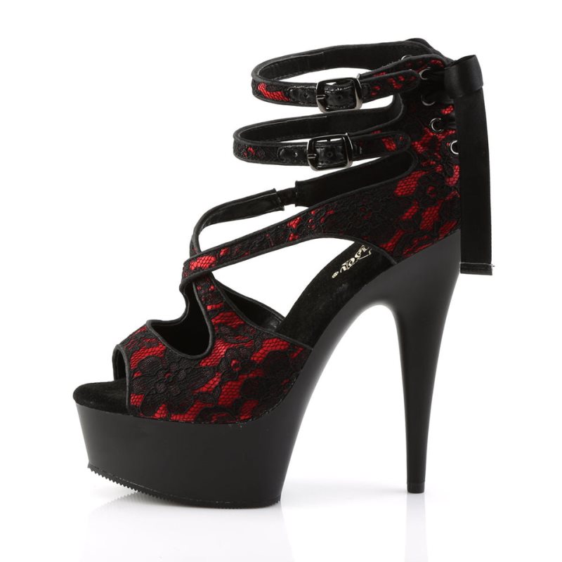 Pleaser Delight-678LC Plateau High Heels Damen Rot Schwarz | WDLSVFRSQ