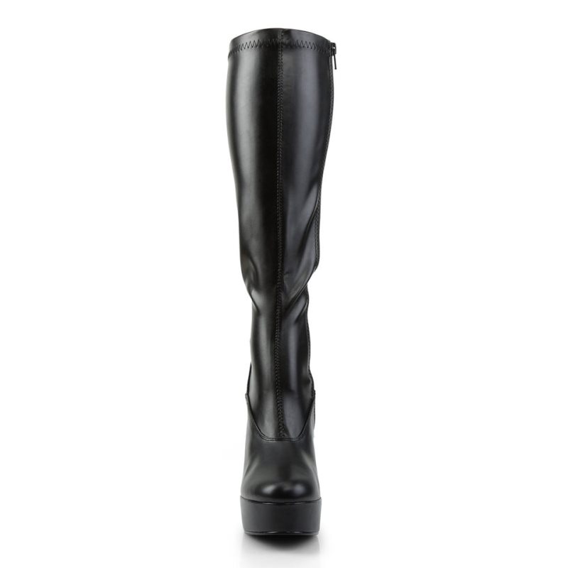 Pleaser Electra-2000Z Vegan Leather Kniehohe Stiefel Damen Schwarz | RINUJGYOM