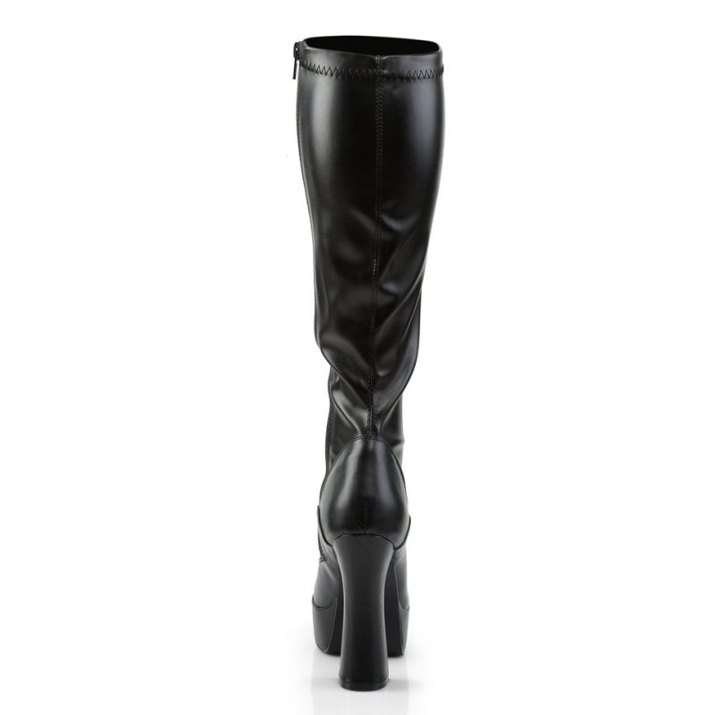 Pleaser Electra-2000Z Vegan Leather Kniehohe Stiefel Damen Schwarz | RINUJGYOM