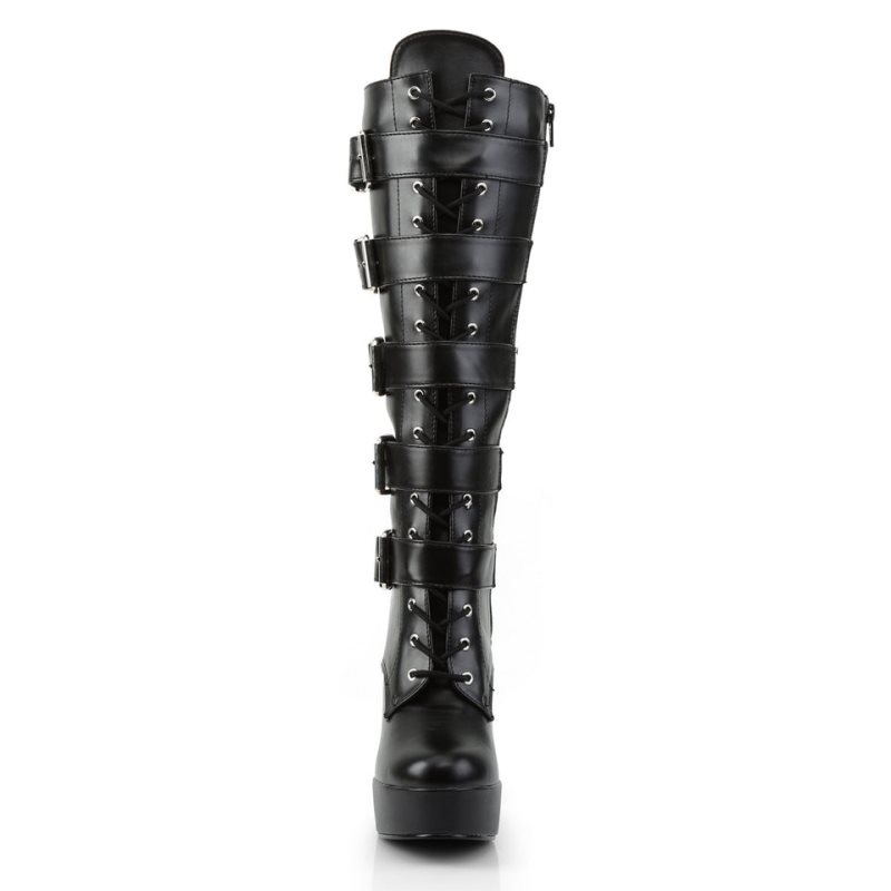 Pleaser Electra-2042 Vegan Leather Kniehohe Stiefel Damen Schwarz | PDGOHCUIY