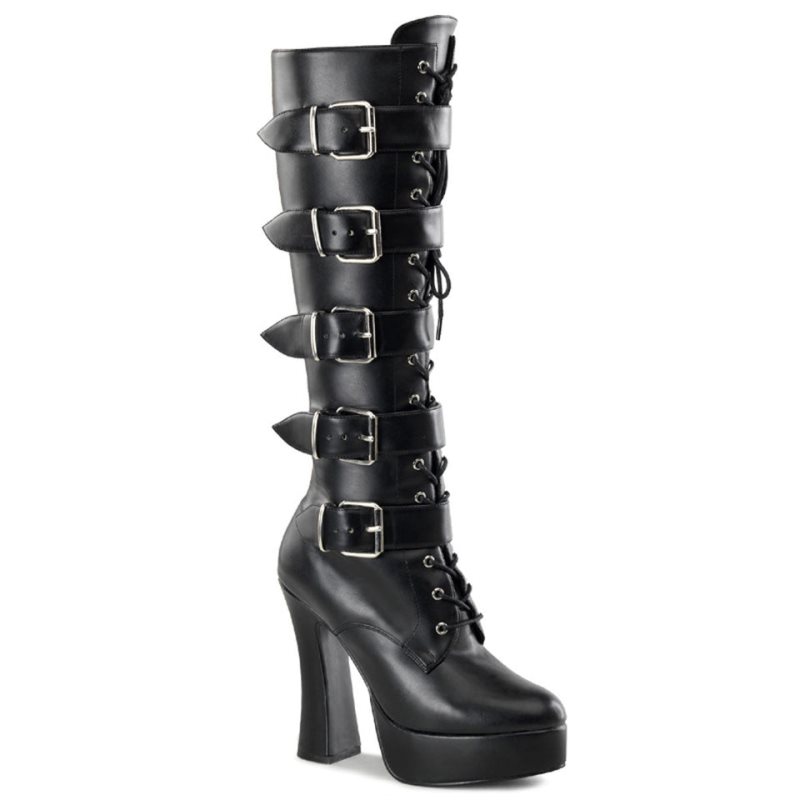 Pleaser Electra-2042 Vegan Leather Kniehohe Stiefel Damen Schwarz | PDGOHCUIY