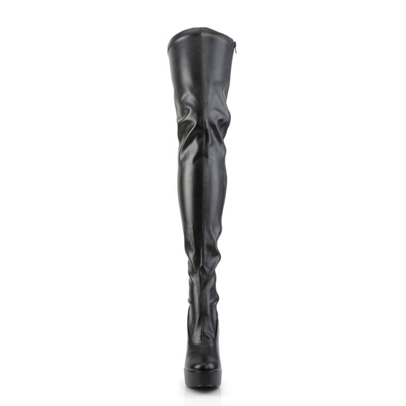 Pleaser Electra-3000Z Vegan Leather Overknee Stiefel Damen Schwarz | VNTJHKLTY