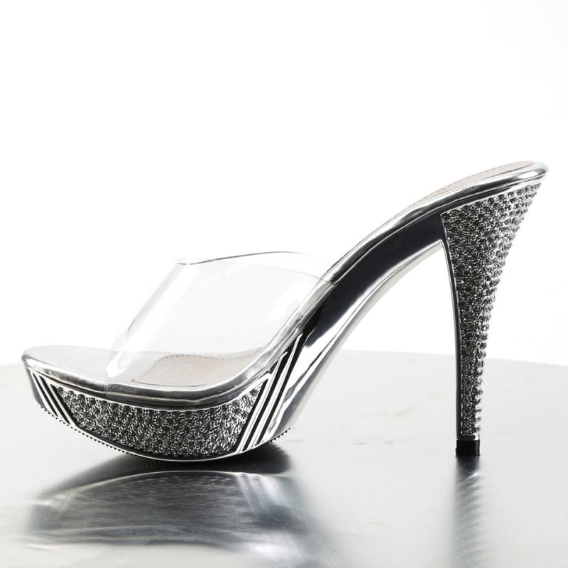 Pleaser Elegant-401 Plateau High Heels Damen Silber | TOBGUCADM