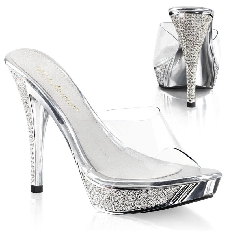 Pleaser Elegant-401 Plateau High Heels Damen Silber | TOBGUCADM