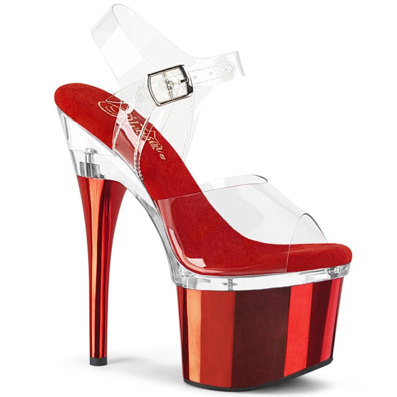 Pleaser Esteem-708 Plateau High Heels Damen Rot | UILWYFJWX