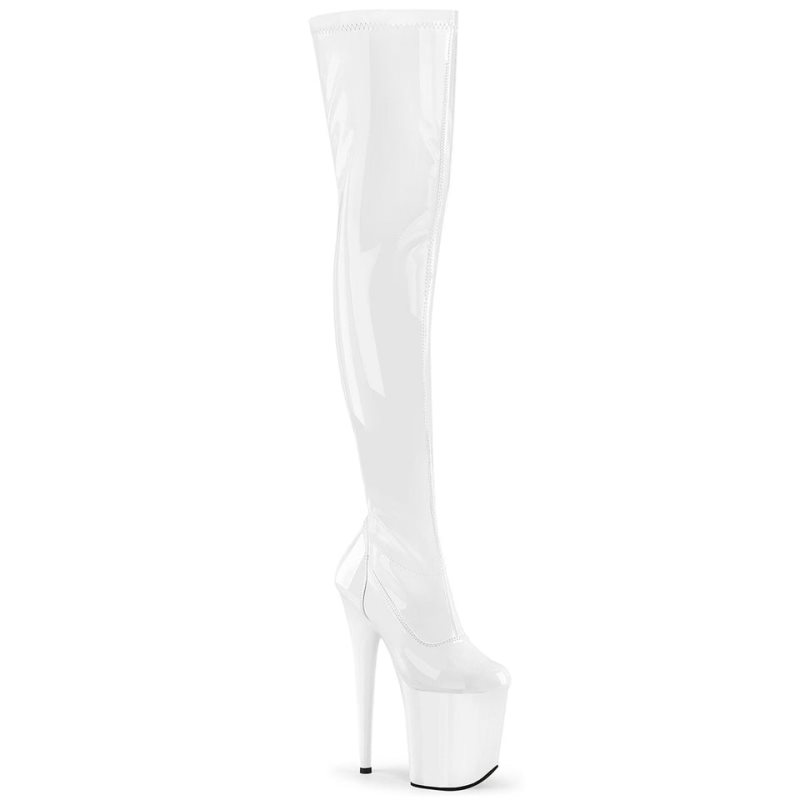 Pleaser Flamingo-3000 Overknee Stiefel Damen Weiß | YQKHKHFSI