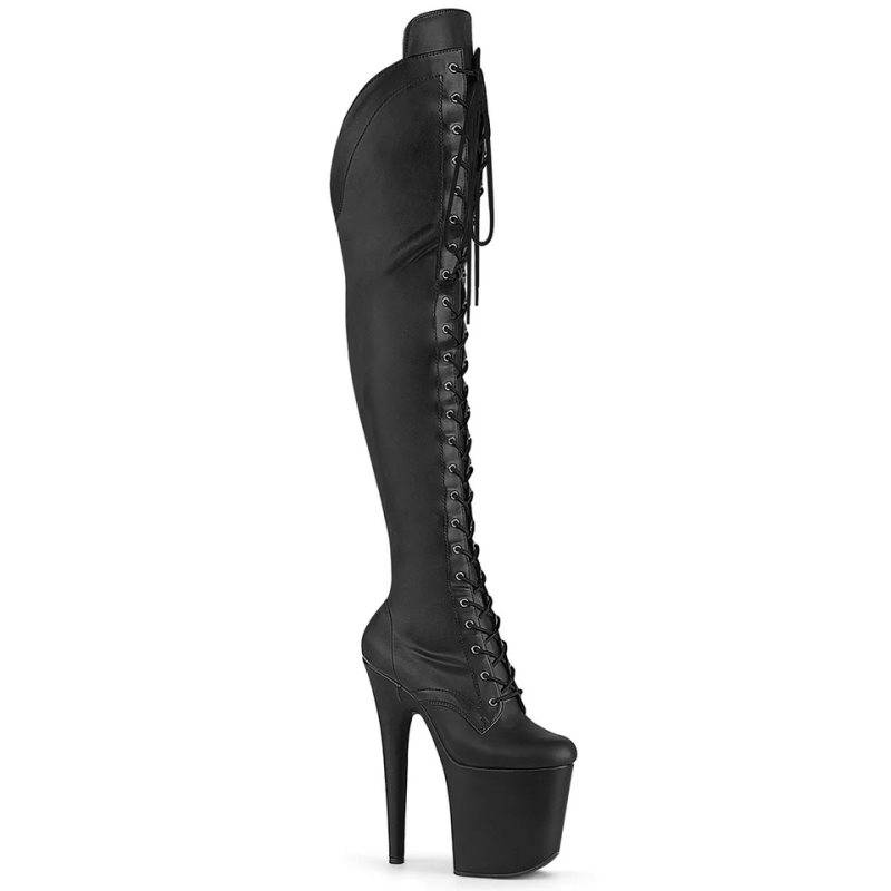 Pleaser Flamingo-3014 Faux Leather Overknee Stiefel Damen Schwarz | WEIVNIEGX