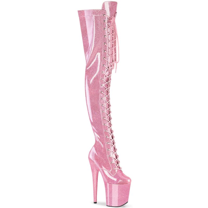 Pleaser Flamingo-3020GP Glitter Overknee Stiefel Damen Rosa | MTOAKLOXA