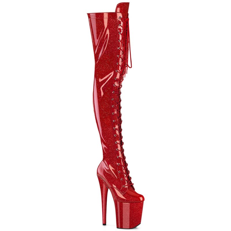 Pleaser Flamingo-3020GP Glitter Overknee Stiefel Damen Rot | XTZITAUBG