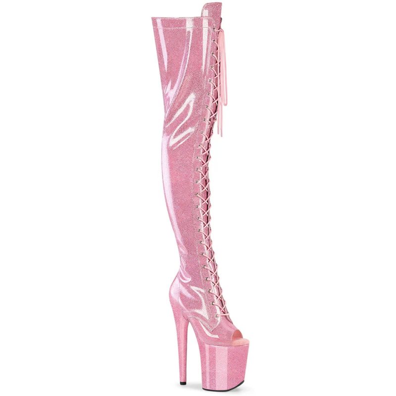 Pleaser Flamingo-3021GP Glitter Overknee Stiefel Damen Rosa | SINDFAQVD