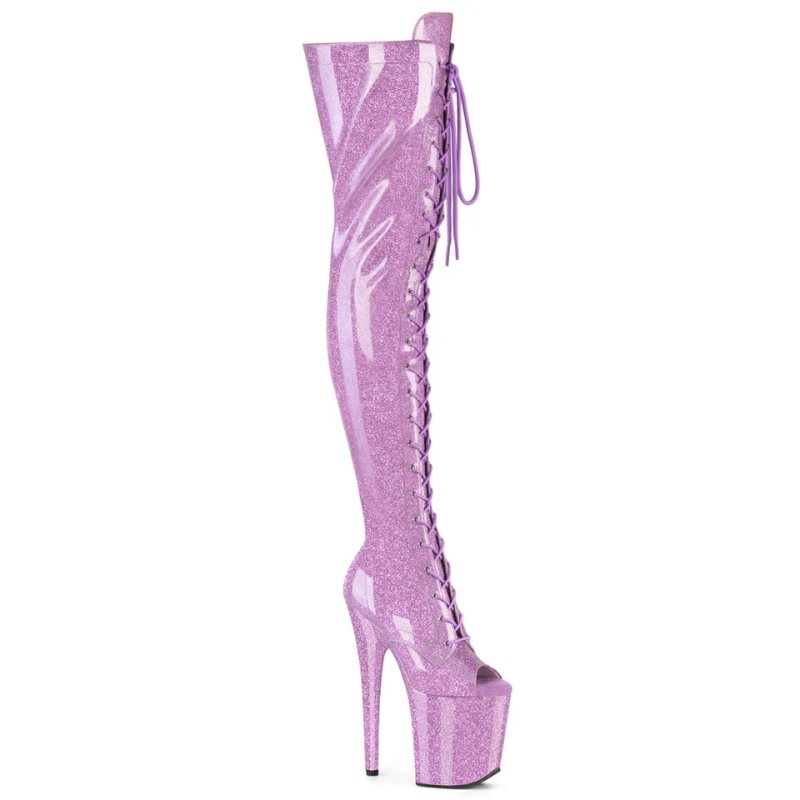 Pleaser Flamingo-3021GP Glitter Overknee Stiefel Damen Lila | CZNWYJETK