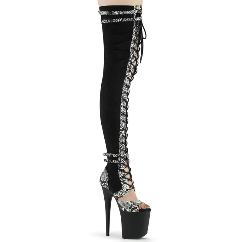 Pleaser Flamingo-3027SP Suede Overknee Stiefel Damen Schwarz | PGOIEKBZD